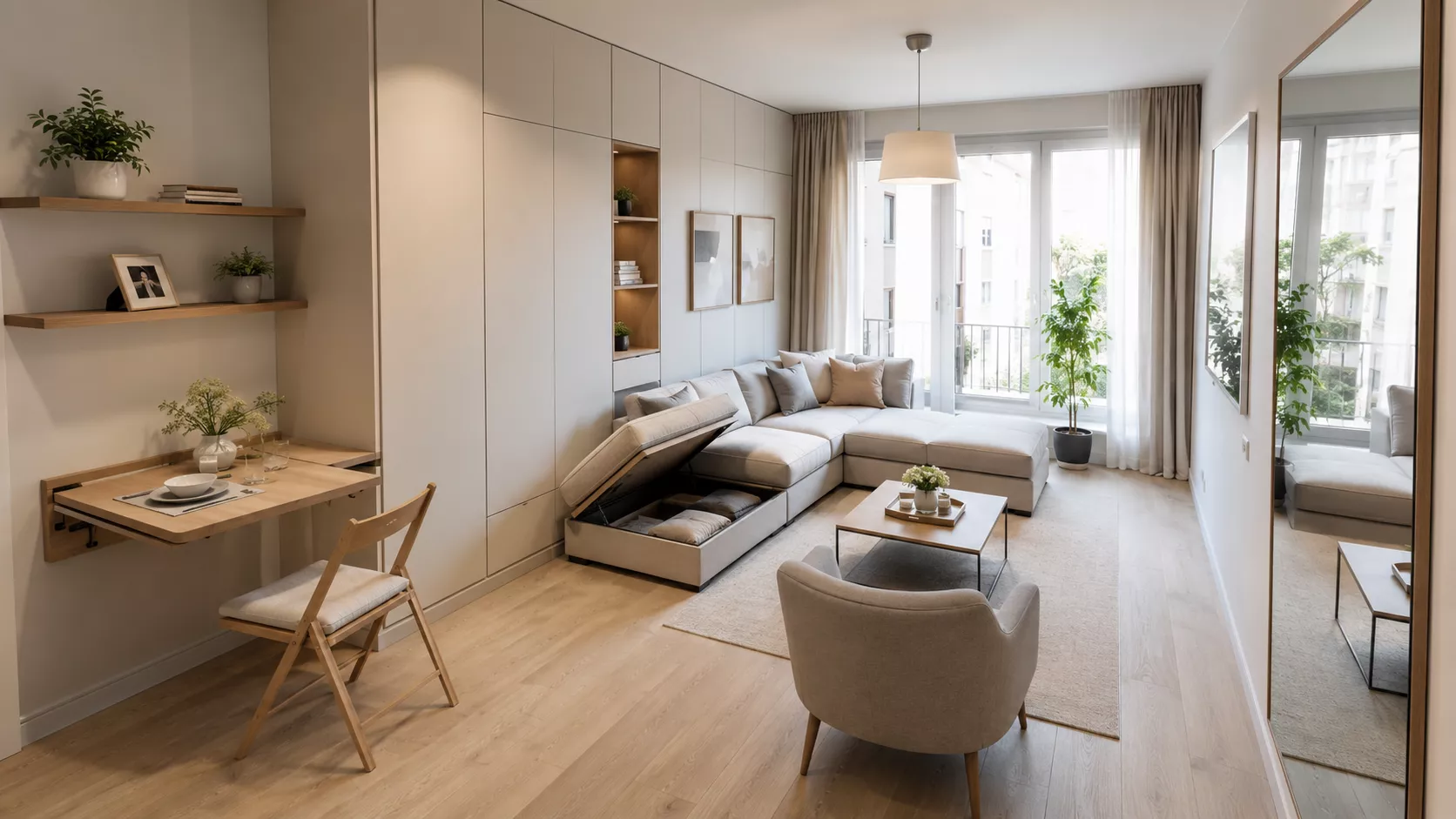 Decorating small apartments with smart storage and visually larger living spaces